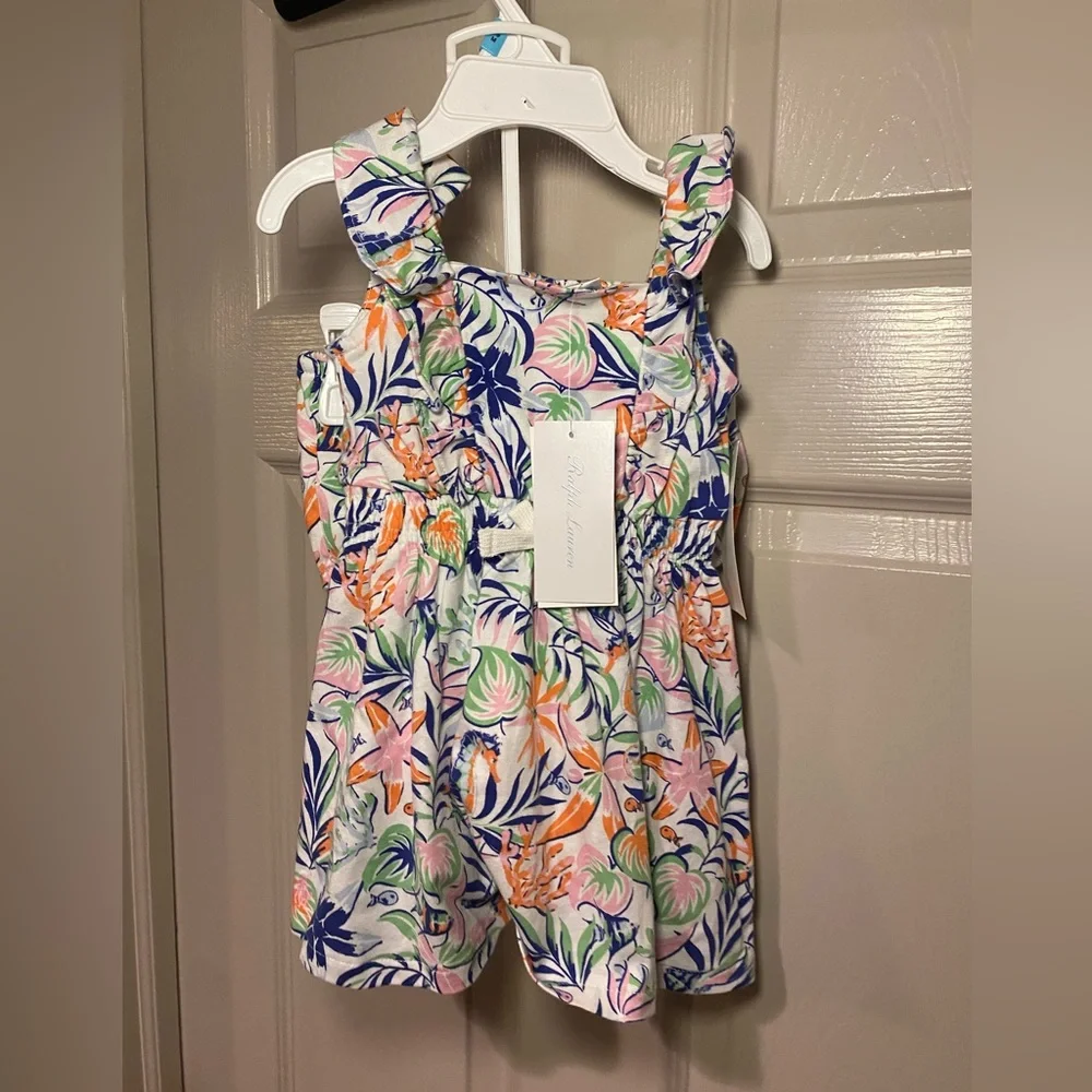 NWT Ralph Lauren Baby Girl Tropical Print Cotton Dress Summer‎ Vacation Resort